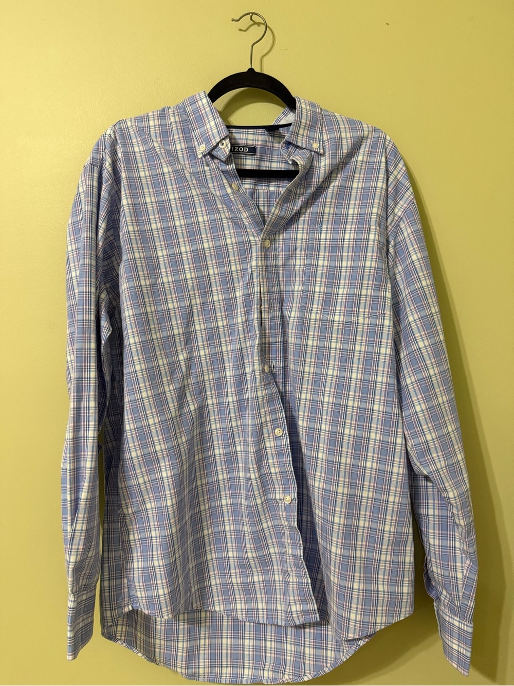 Izod Light Blue and White Plaid Button-Down Shirt